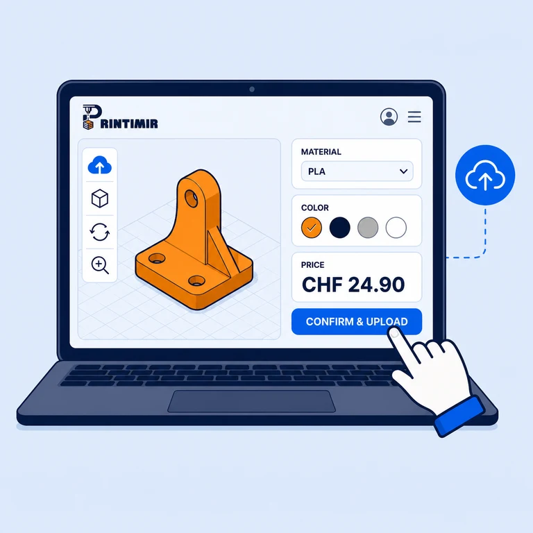3D-Modell im Printimir-Konfigurator hochladen und konfigurieren